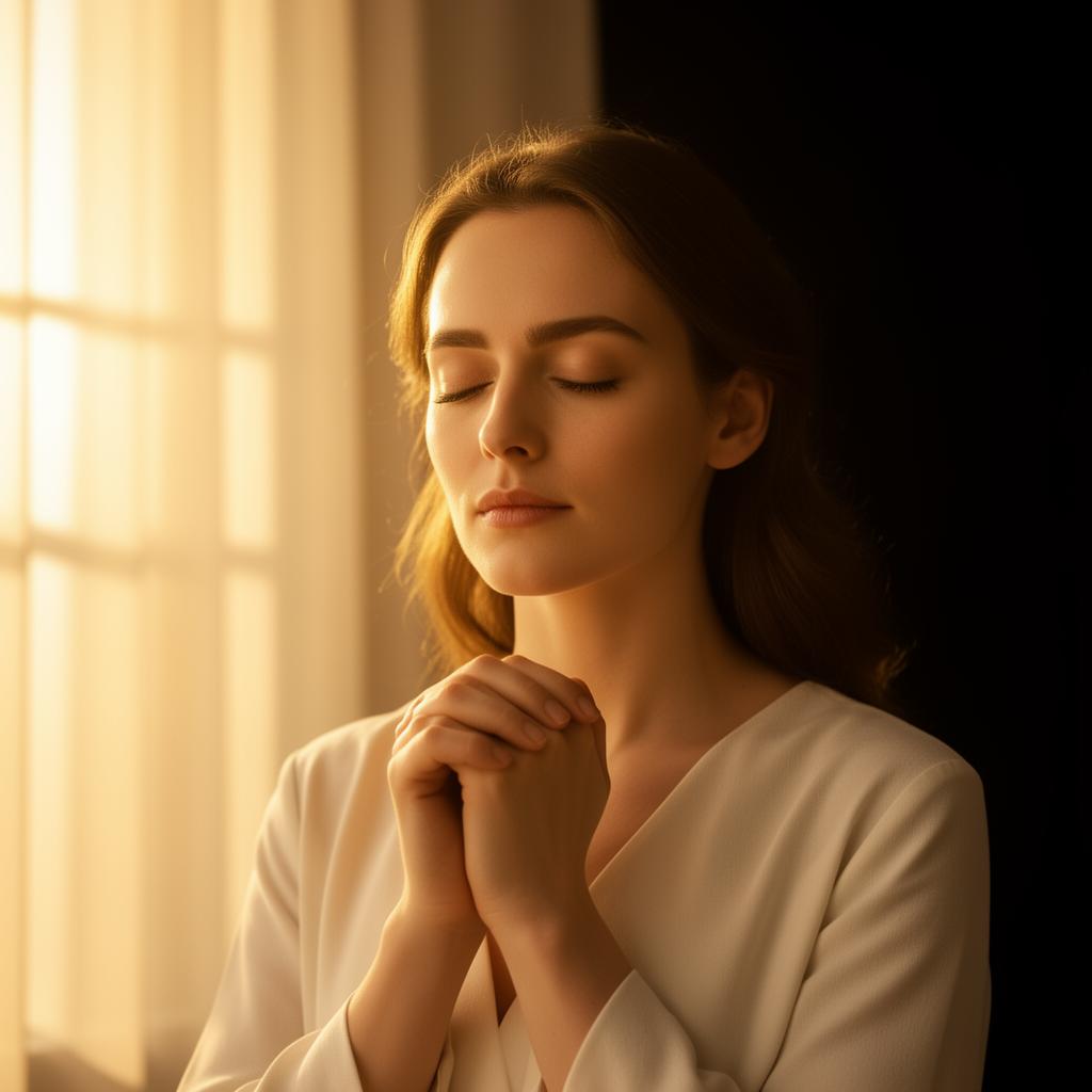 Mujer en oración conectándose con Dios